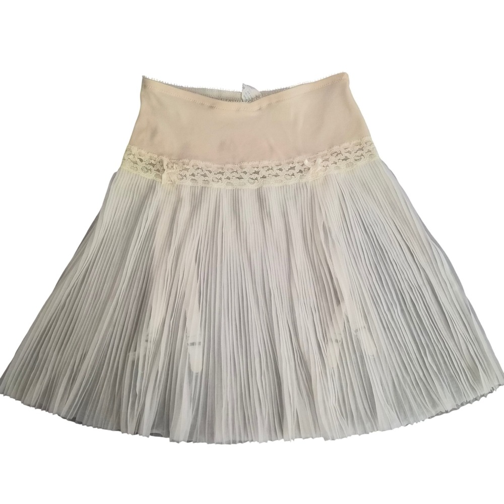 Vintage Kayser Wisp-on Pleated Garter Slip Skirt White Cream Lace Trim Medium